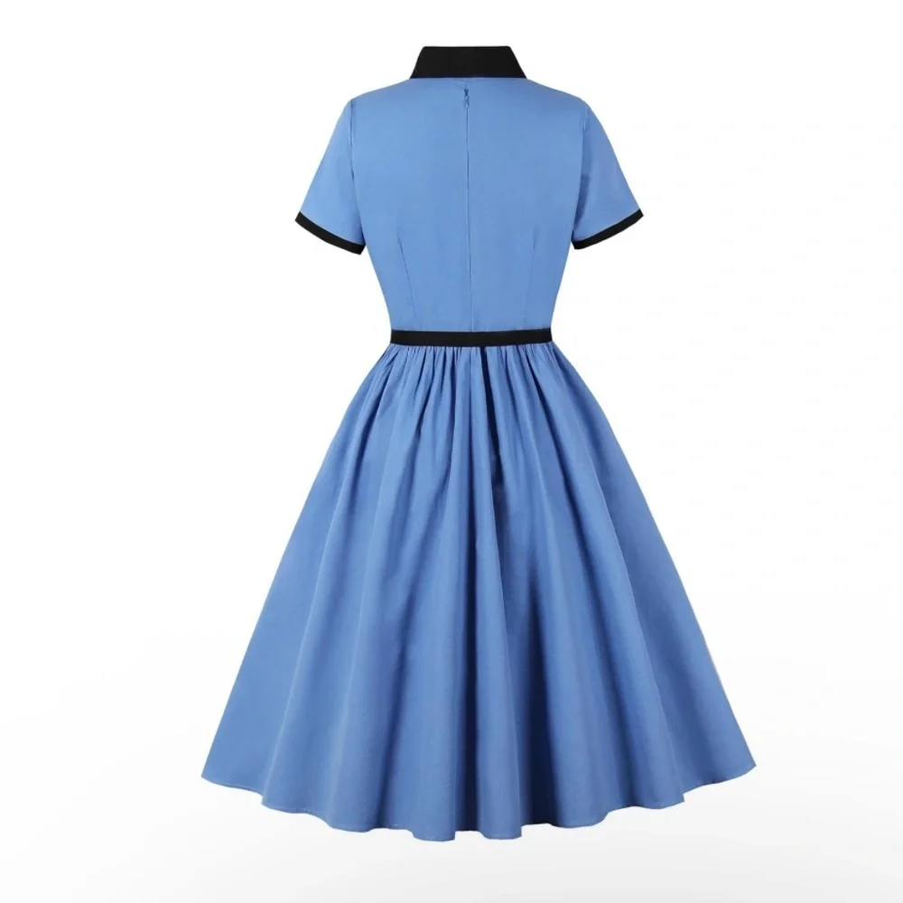 Vintage-Inspired Blue Fit & Flare Dress | Knee-Length | Retro Style Sz 12